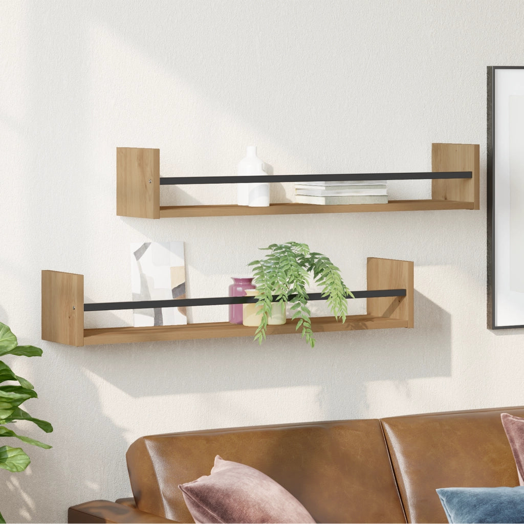 Mensole a muro 2 pz Rovere Artigianale 80x16x14 cm Legno ingegnerizzato