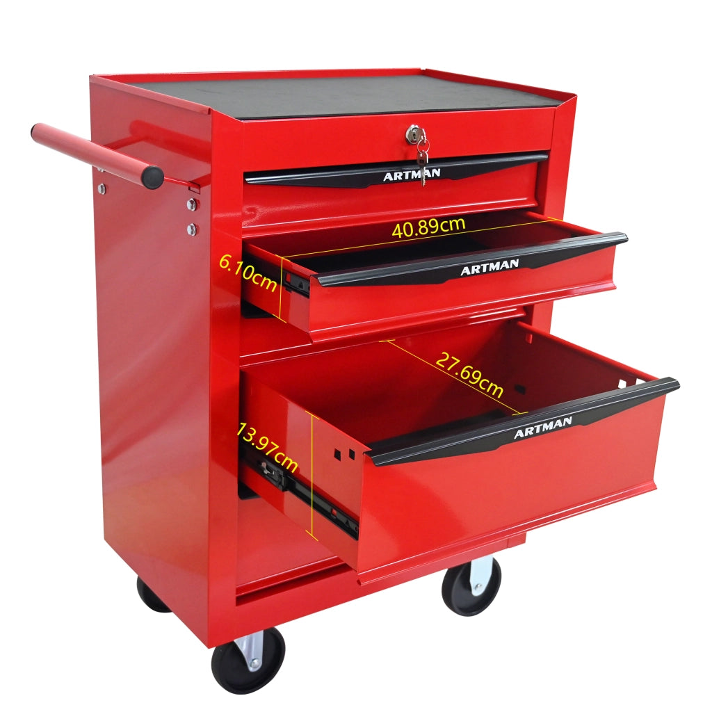 Carrello portautensili con 5 cassetti e ruote piroettanti, bloccabile, per garage, in acciaio, rosso nero 60 × 33 × 77,5 cm