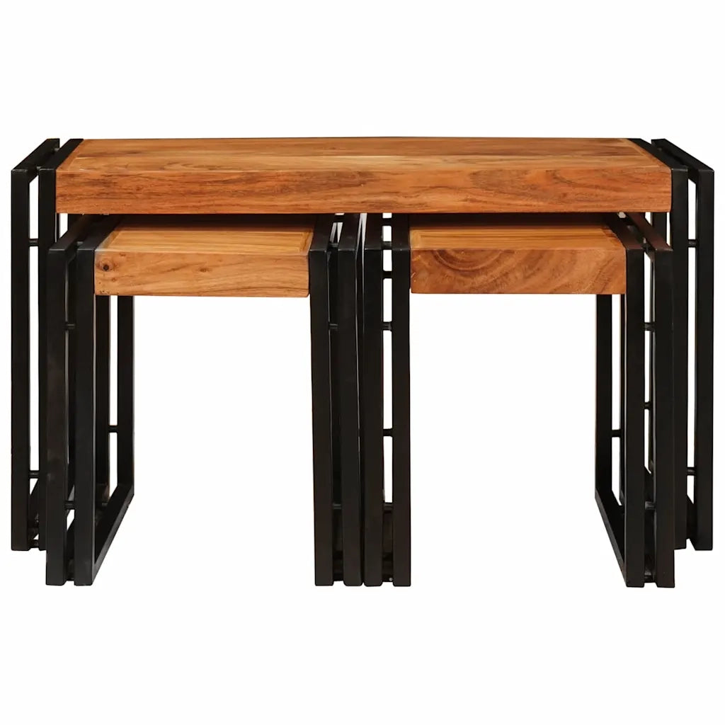 vidaXL Tavoli da Fine 3 pcs Marrone e nero Legno massello di acacia