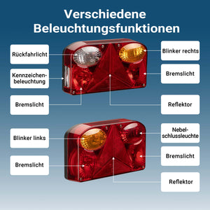Luci posteriori per rimorchio 2 pezzi Con 5 funzioni Cavo 5 m incluso Presa 13 poli Lampade 12V