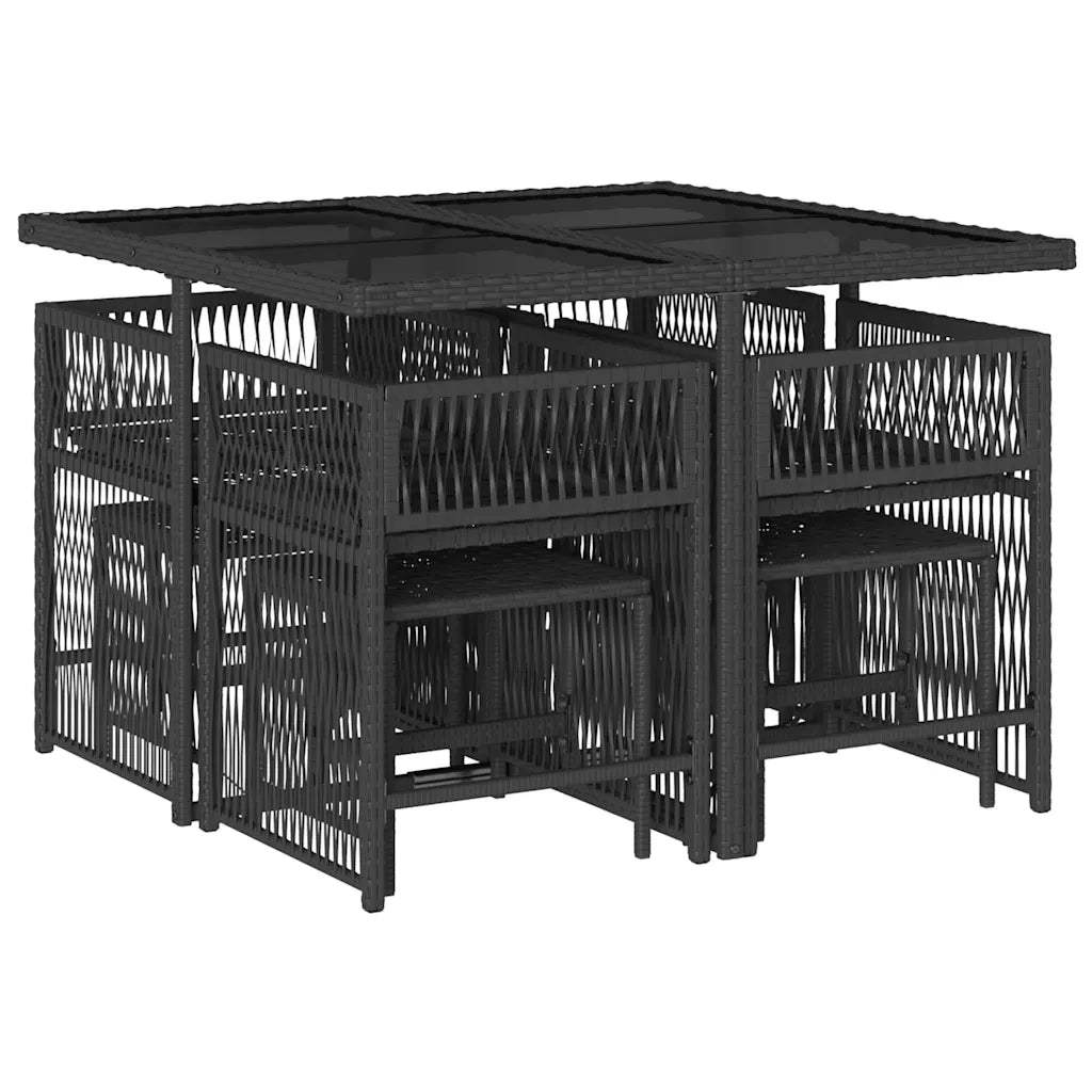 Set da Pranzo da Giardino 9 pz | Set Salotto da Giardino con Cuscini Nero in Polyrattan