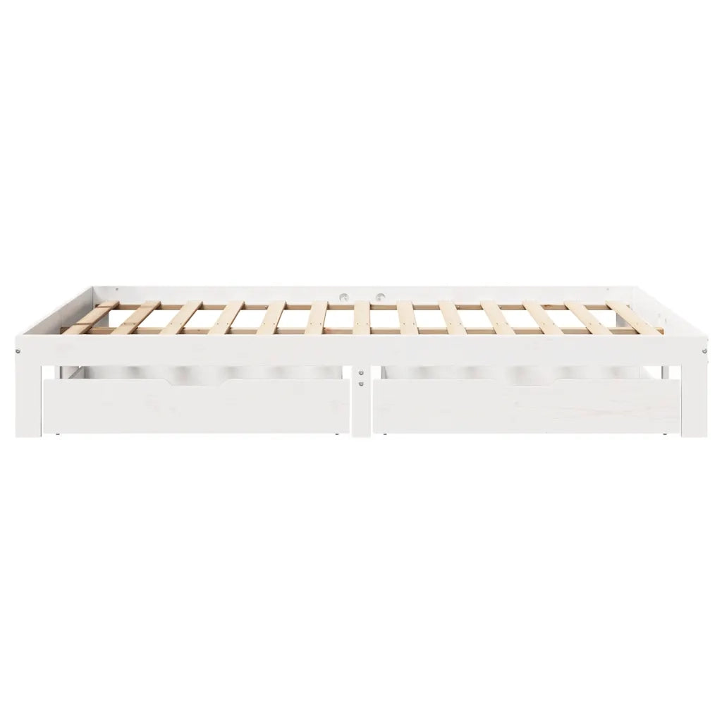 Giroletto con Cassetti Bianco 140x200 cm Legno Massello di Pino