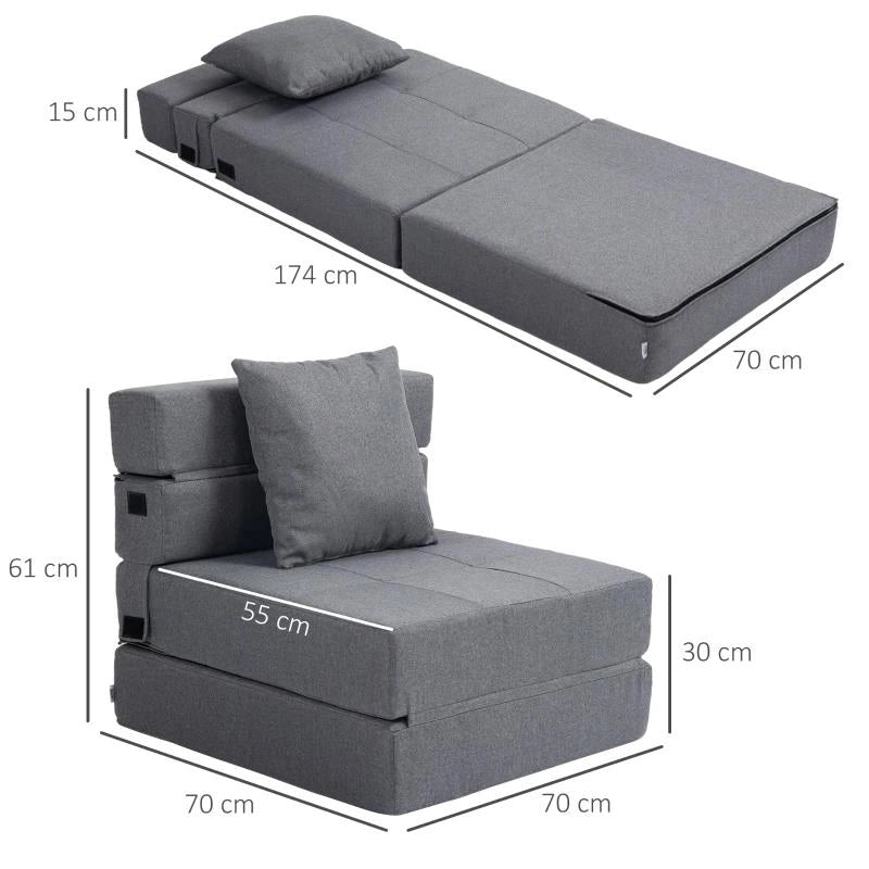 POLTRONA LETTO SINGOLO DA TERRA PIEGHEVOLE CON CUSCINO INCLUSO, 70X70X61 CM, GRIGIO