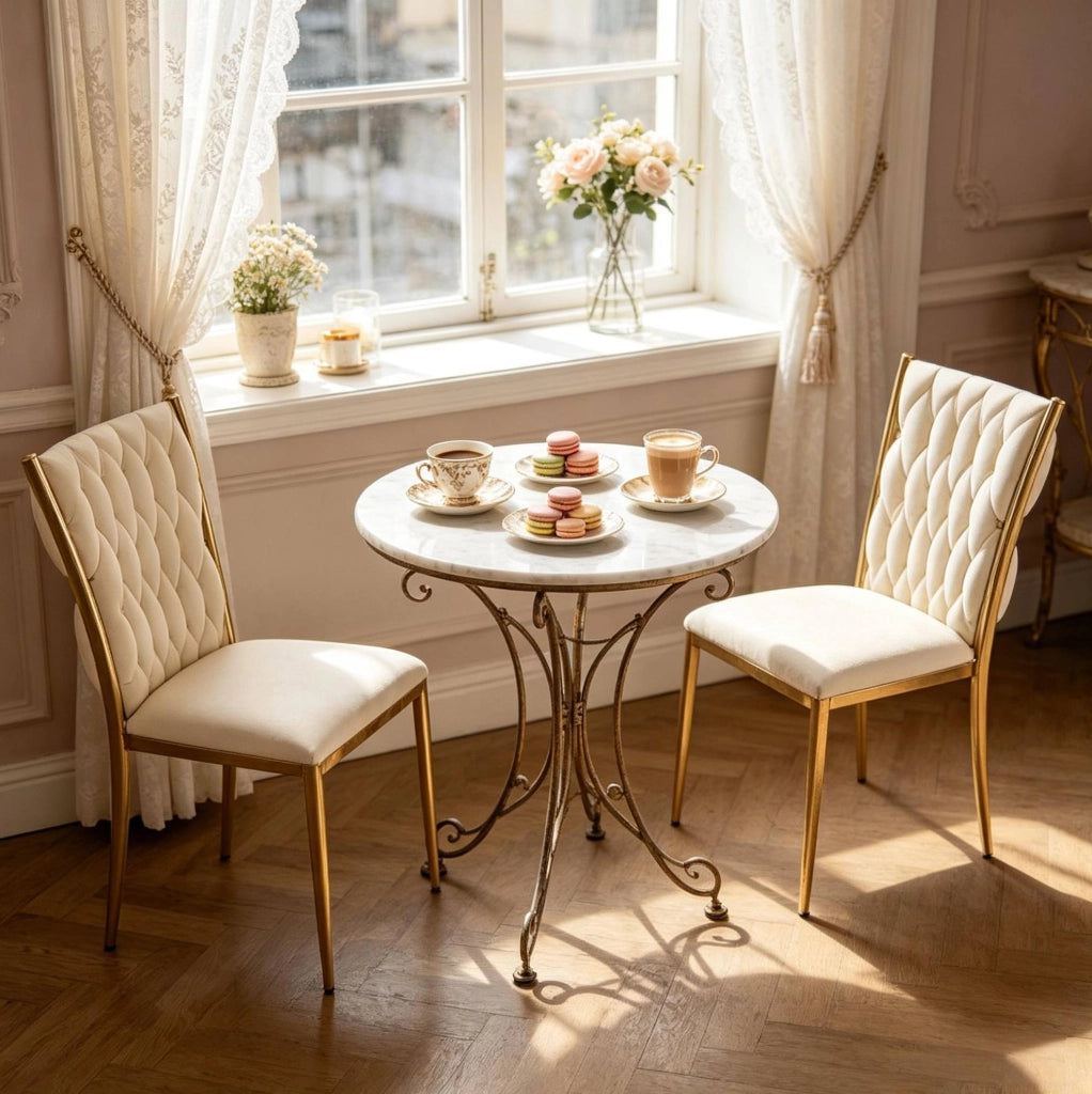 Set di 2 sedie da pranzo in velluto crema e oro