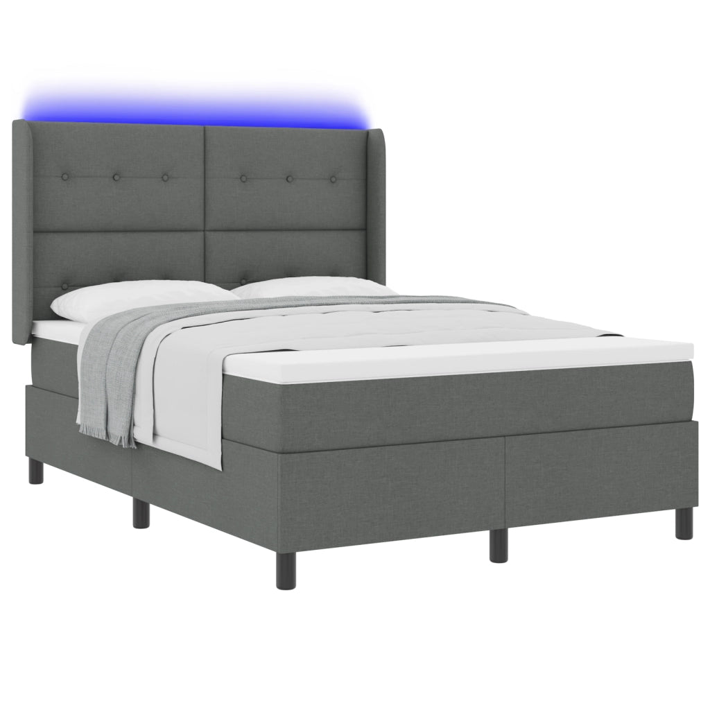 Letto Box Spring con Materasso e LED Grigio Scuro 140x190 cm Tessuto