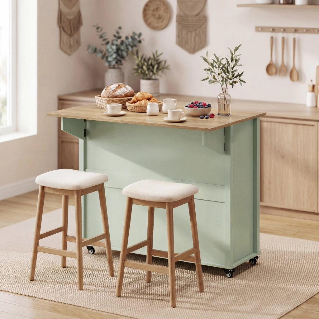 Tavolo da cucina allungabile con rotelle e cassetti ¨C zephmum ¨C verde 120x60x90 cm