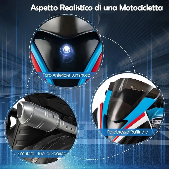 6V BMW Moto Cavalcabile per Bambini, Motocicletta a 3 Ruote con Musica Fari, 3km/h, Moto Elettrica Regalo per Bambini 37 a 96 Mesi (Blu)