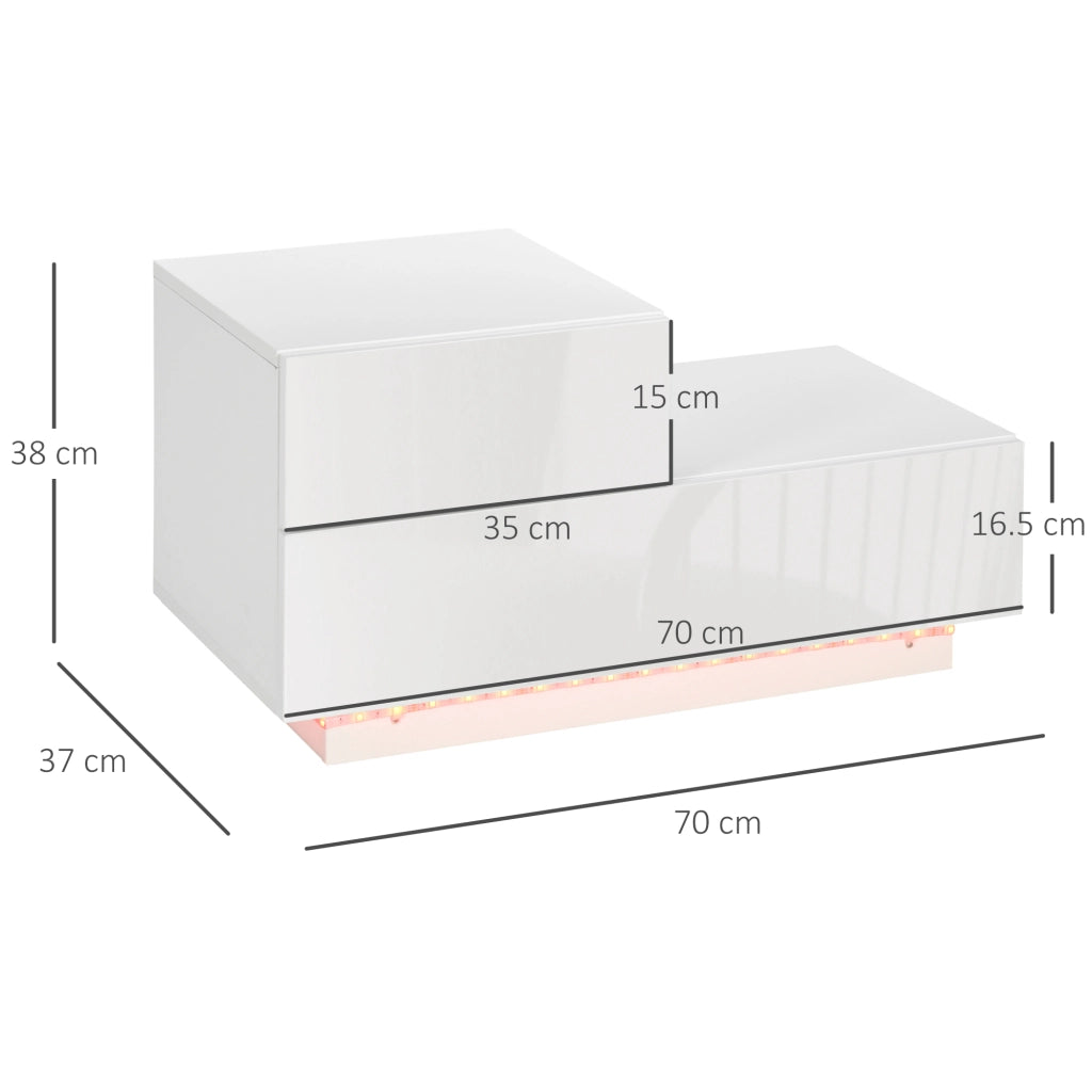 Easycomfort Comodino Moderno con 16 Luci LED RGB, Telecomando e Due Cassetti in Truciolato, 70x37x38cm, Bianco