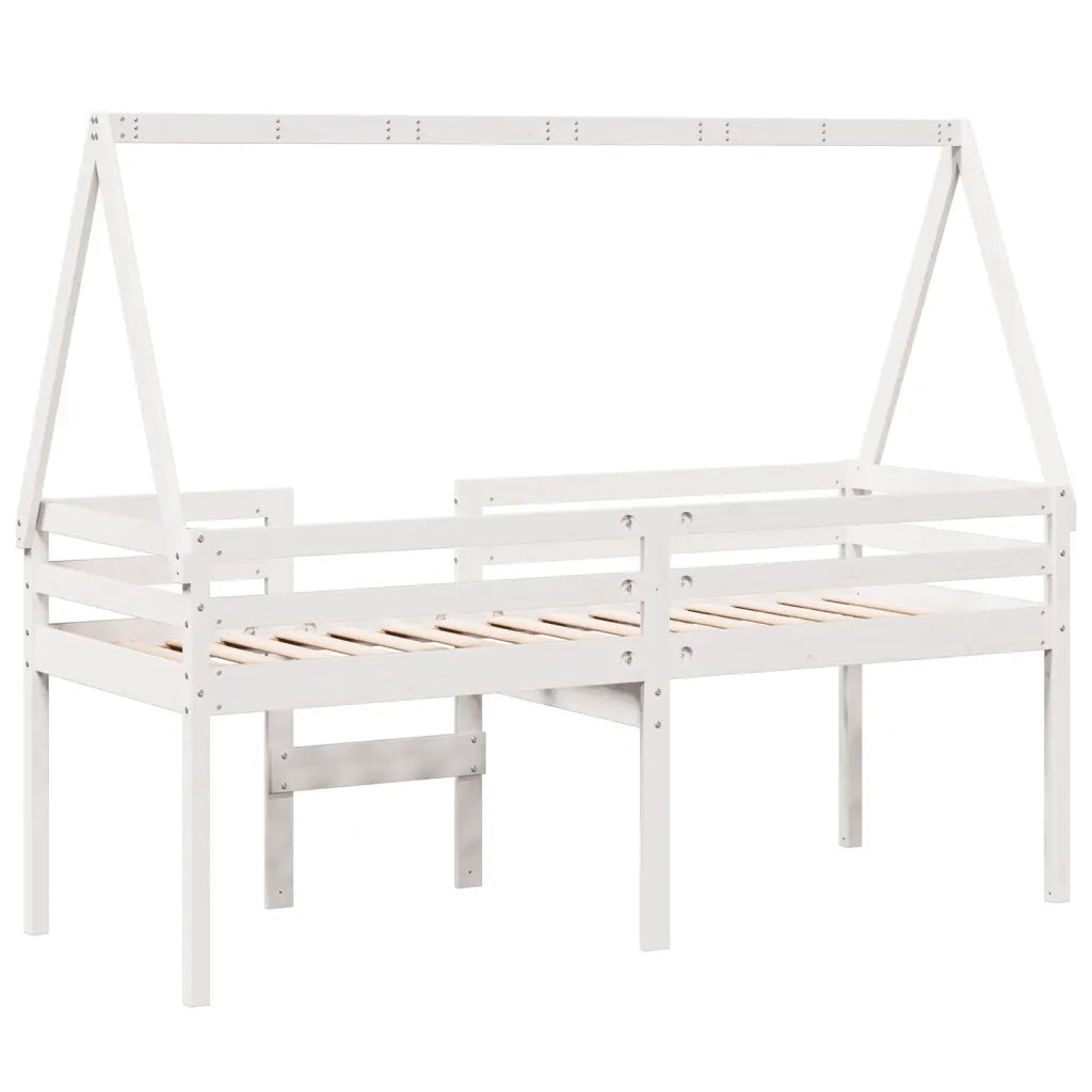 Letto a Soppalco con Tetto Bianco 80x200 cm in Legno di Pino
