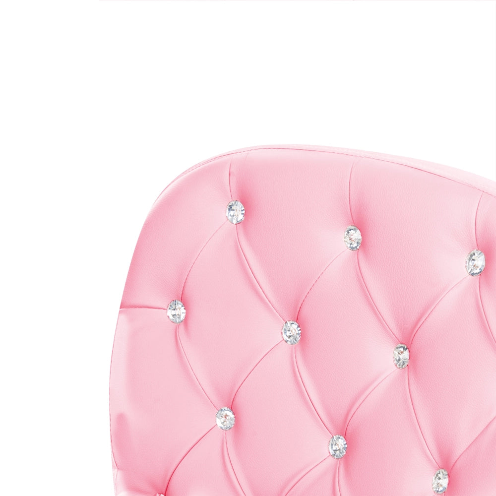 Sedia da ufficio in pelle sintetica rosa con cristalli e altezza regolabile e schienale trapuntato stile retrò moderno