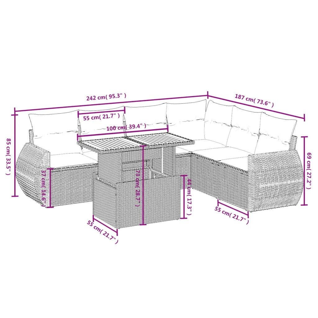 Set Divani da Giardino con Cuscini 7pz Nero Polyrattan 3272211