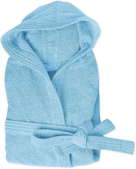Accappatoio Spugna Cotone Taglia XXL Morbido Uomo Donna Cintura Tasche Cappuccio Azzurro