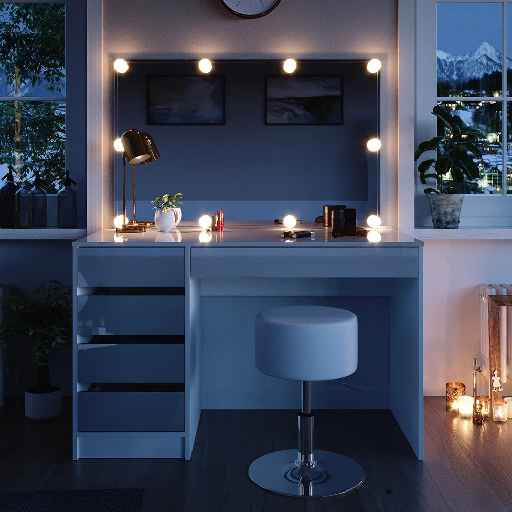 Vicco Tavolo da toeletta Bianco 120 cm con illuminazione LED e sgabello