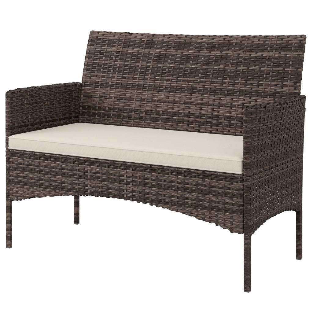 Divano da Giardino 2 Posti con Cuscini e Tappetini Antiscivolo, in Rattan e Acciaio, 115x63x85 cm, Beige