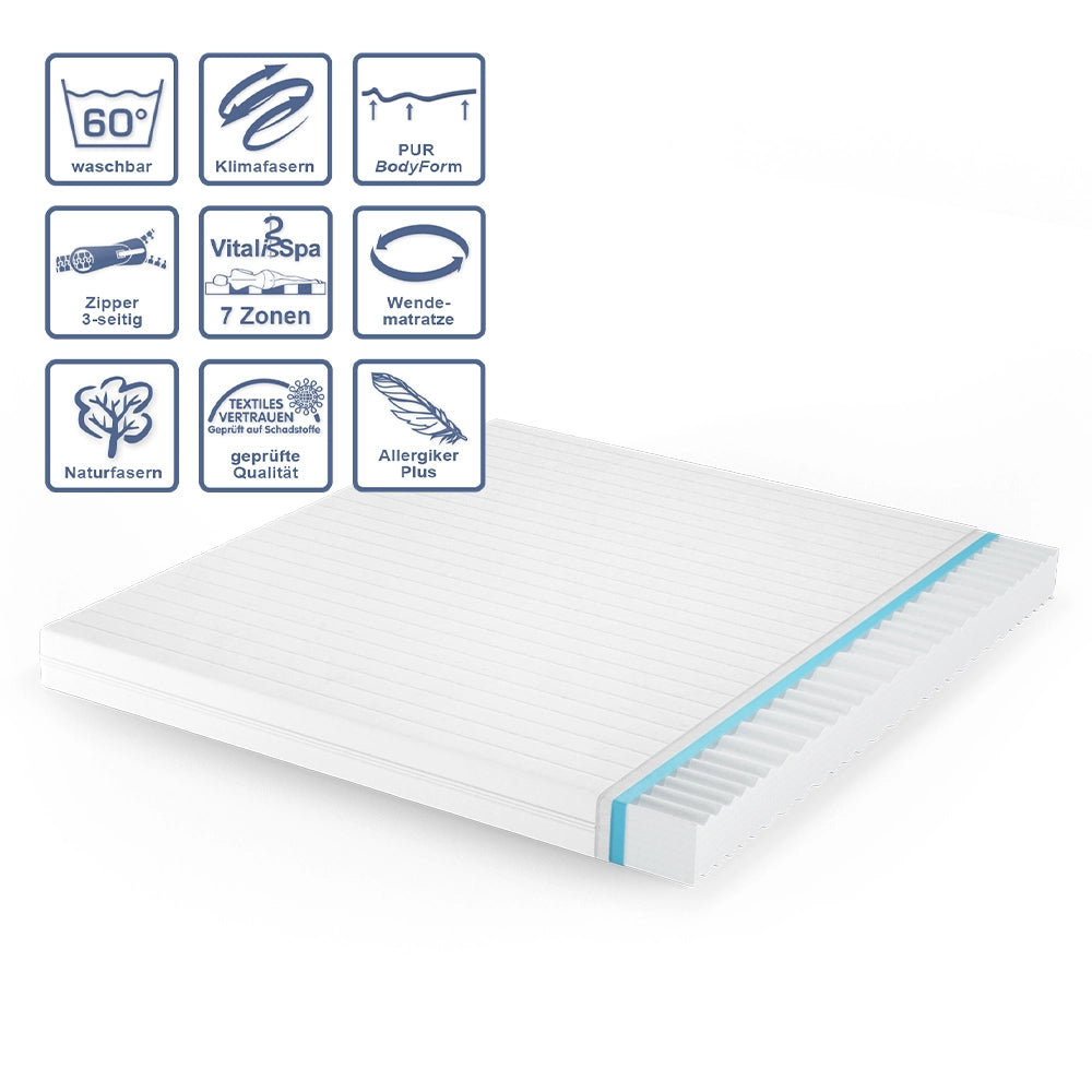 Vitalispa Materasso in schiuma fredda Bianco 180 x 200 cm H2 grado di durezza, 7 zone