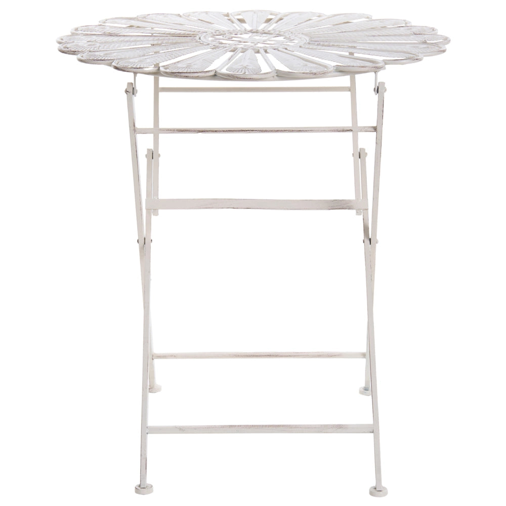 Set da giardino per bistrot Tavolo e sedie in metallo verniciato a polvere bianco sporco Motivo pavone Effetto invecchiato