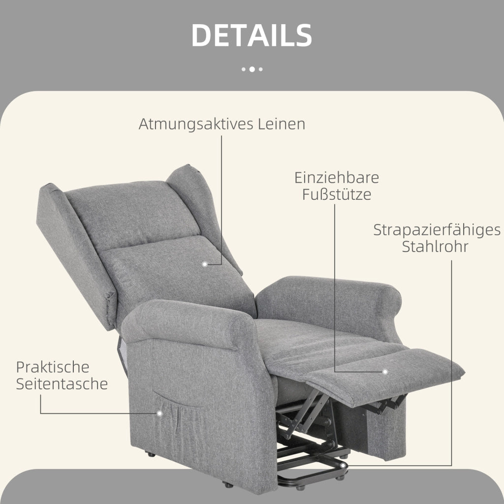 Poltrona relax alzapersona reclinabile ¨C Xylo ¨C tessuto grigio, portata 200kg