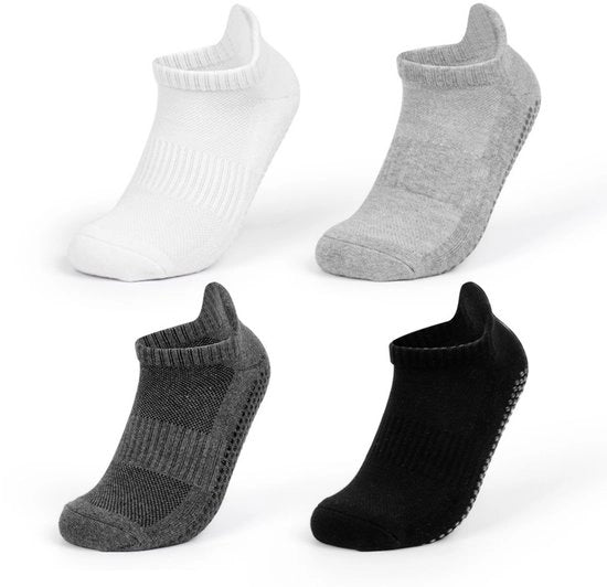 4 paia di calze antiscivolo per yoga - calze in cotone - assorbenti di sudore densi e anti-odore - con funzione antiscivolo - adatti per Pilates, danza, danza a piedi nudi, calze antiscivolo ospedaliere - unisex (XL, 47-50)