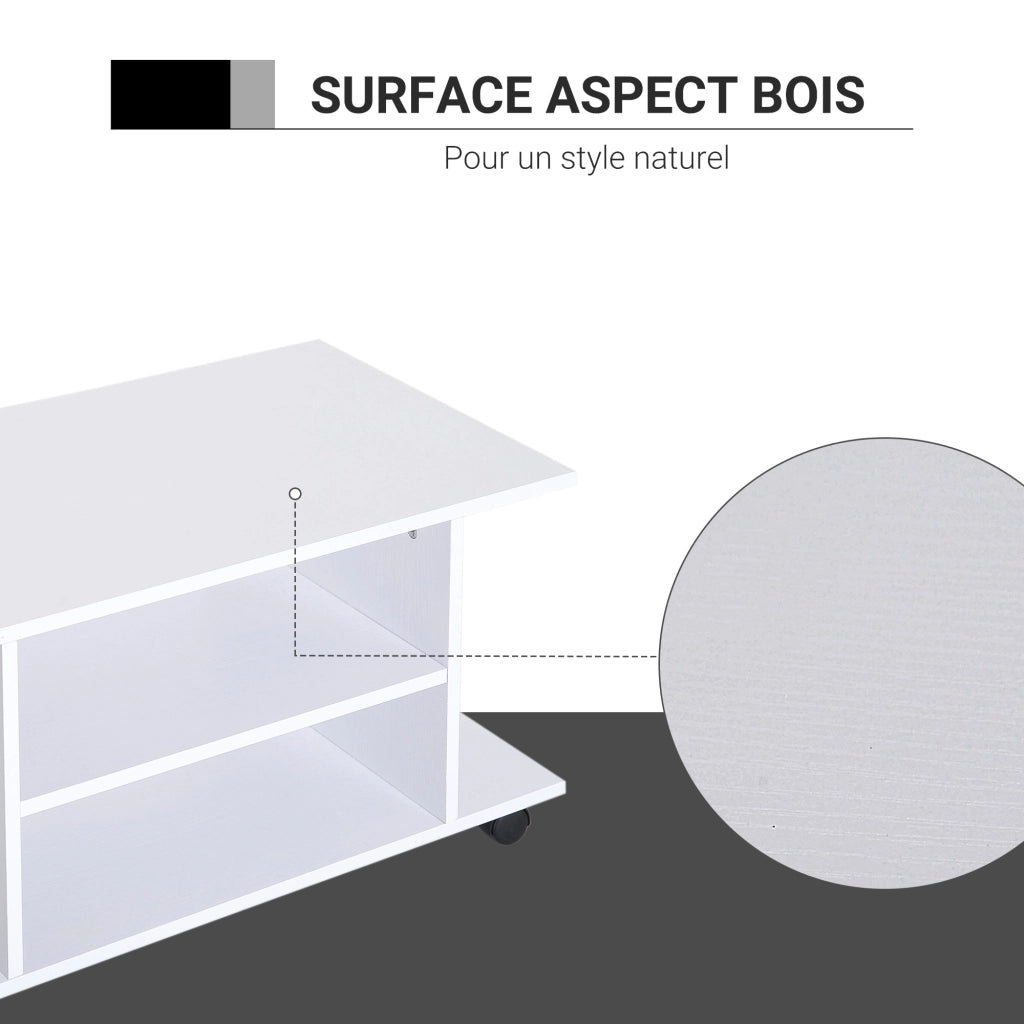Mobile TV con ruote ¨C Xylo ¨C Legno bianco con ripiani, 80x40x40 cm