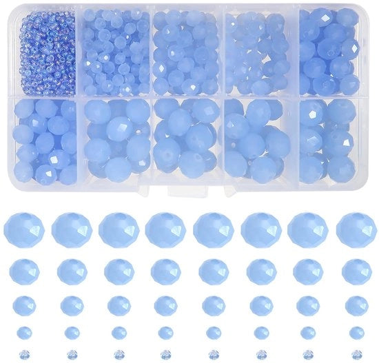 Kralen in vetro 1000 pezzi - Perle di vetro azzurre - 2 mm/4 mm/6 mm/8 mm/10 mm - Creazione di gioielli - Fai da te - Artigianato