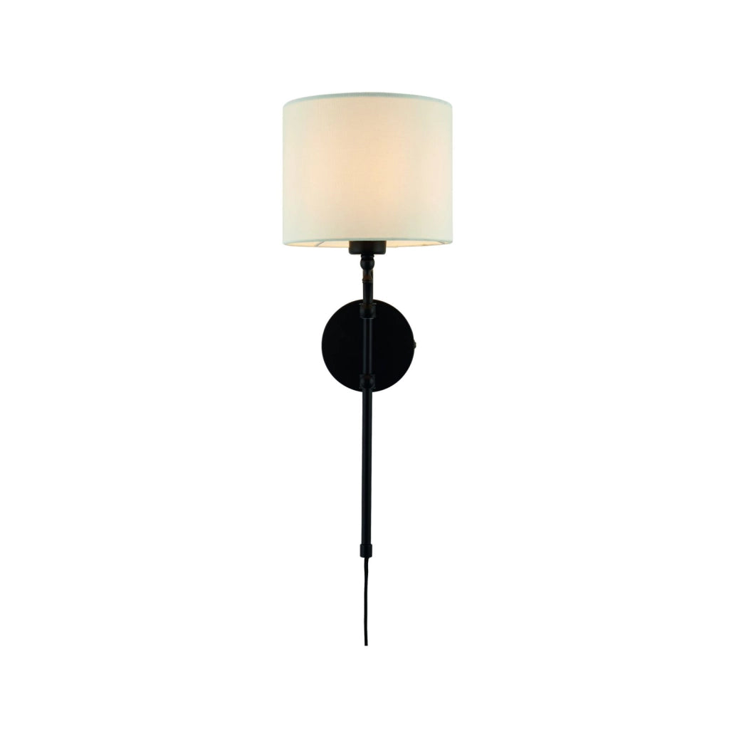 Lampada da parete Munich - Metallo nero opaco e paralume in lino naturale