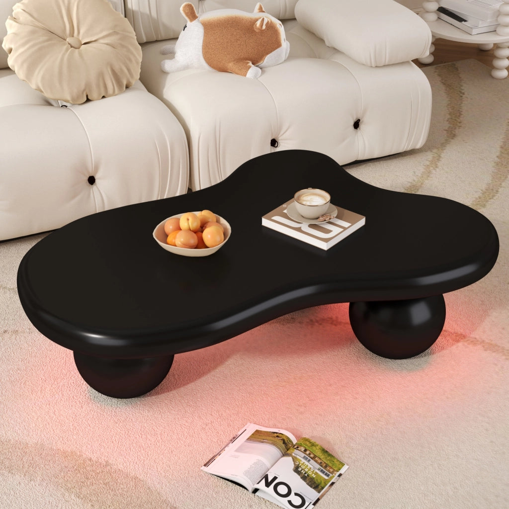 Tavolino da caffè forma nuvola LED con bordi arrotondati per soggiorno e camera bambini, in MDF, nero, 95 × 62,5 × 32 cm