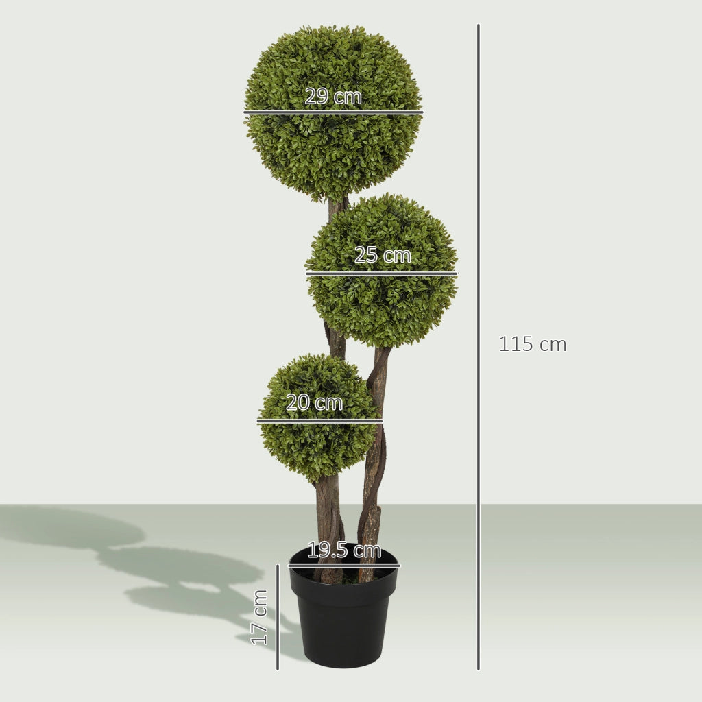 Pianta di Bosso Artificiale a 3 Sfere con Vaso Incluso e Fondo Rinforzato, Altezza 115 cm