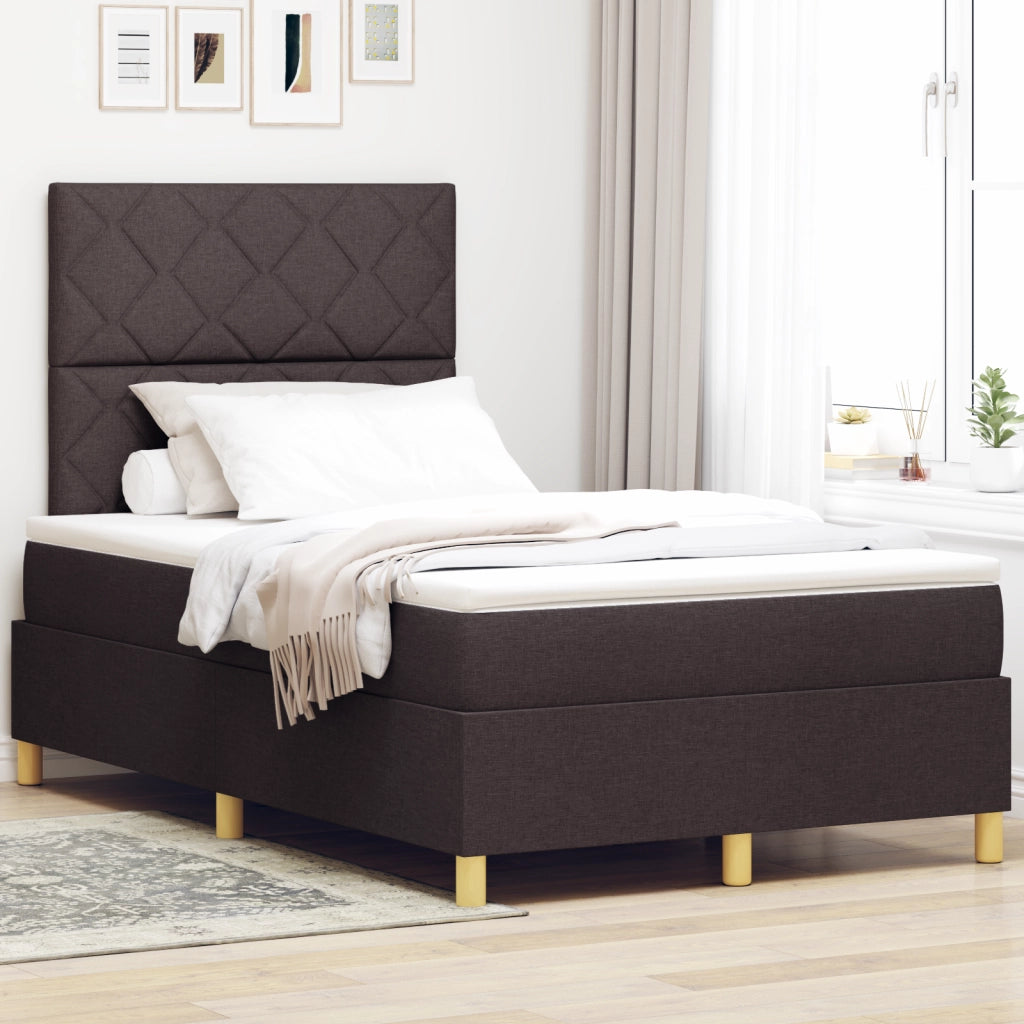 Letto a box spring con materasso & LED Marrone Scuro 120x200 cm Tessuto