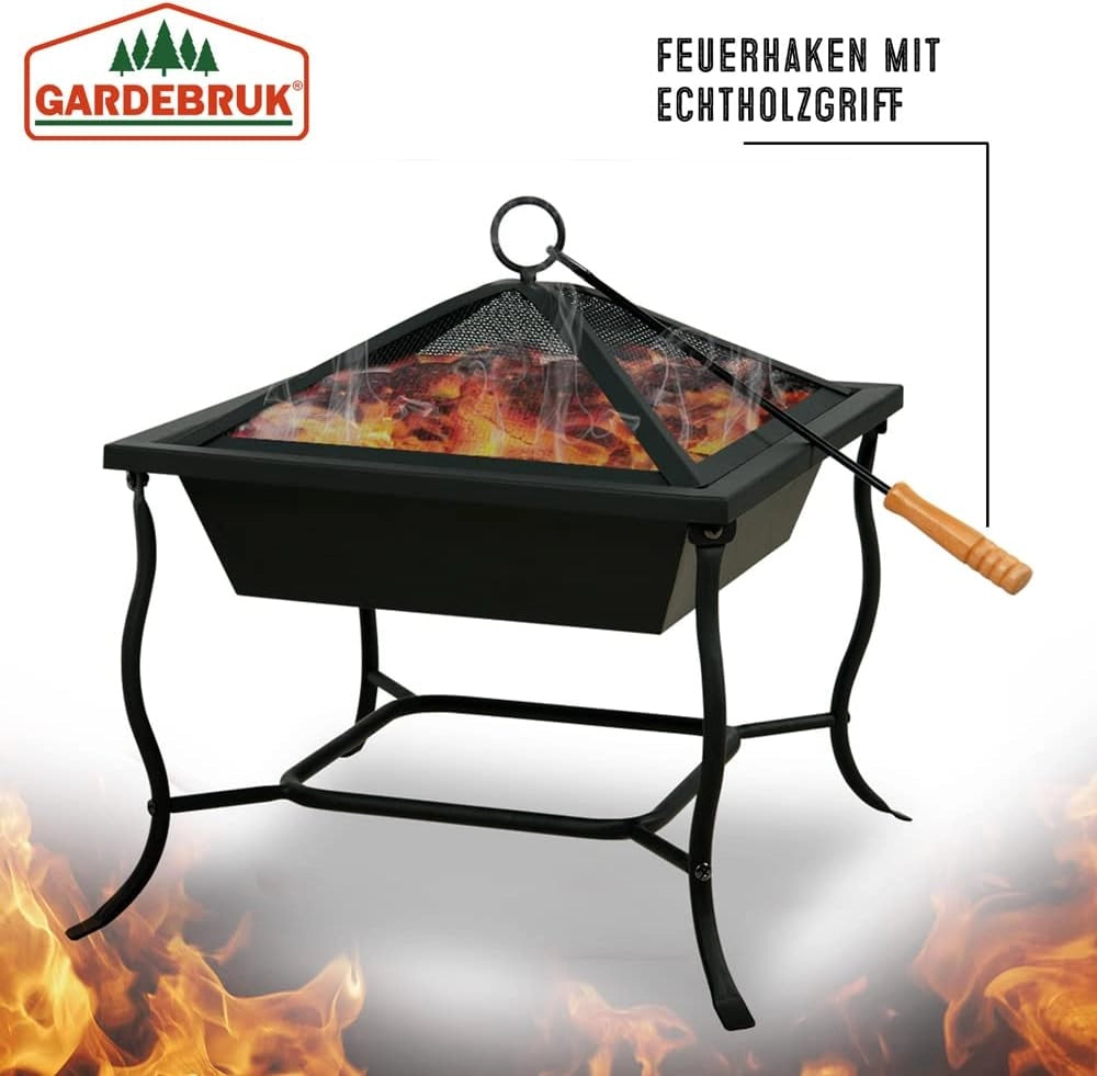 Deuba Braciere da Esterno Quadrato 45x45cm Parascintille Attizzatoio Ciotola da Fuoco Bracieri
