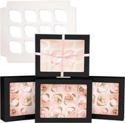 Set di contenitori automatici per cupcake - 6 pezzi - nero - contenitori per cupcake - set di 12 - 33 x 25 x 9 cm - per contenitori per cupcake