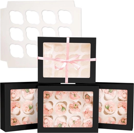 Set di contenitori automatici per cupcake - 6 pezzi - nero - contenitori per cupcake - set di 12 - 33 x 25 x 9 cm - per contenitori per cupcake