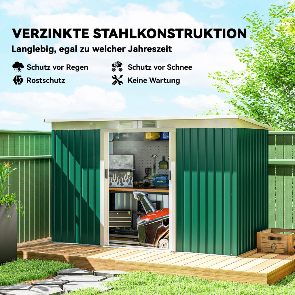 Casetta per attrezzi in metallo con tetto spiovente e porta scorrevole ¨C zephmum ¨C Anthrazit/Dunkelgr¨¹n 280x130x172cm