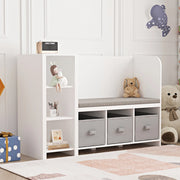 Scaffale per Cameretta Høylandet con Panca Scomparti e Scatole 76 x 112 x 40 cm - Bianco / Grigio [en.casa]