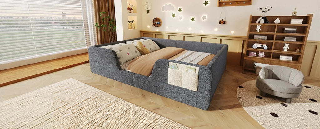 Letto imbottito per bambini 140x190 cm in velluto grigio