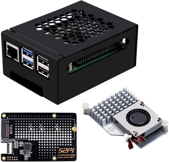 Casella metallica per Raspberry Pi 5 - Supporto NVMe M.2 SSD - Accesso facile - Design compatto - Porte USB-C e HDMI - Ideale