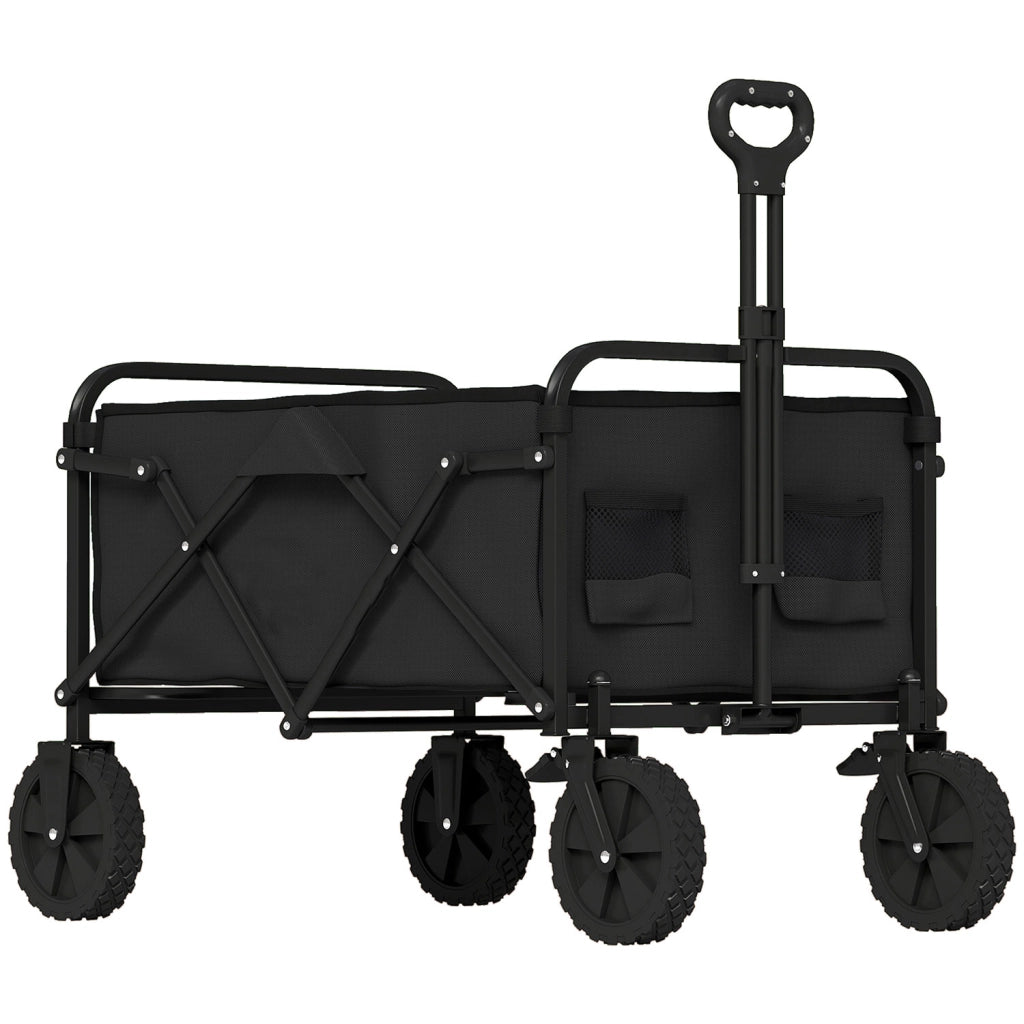 Carrello da Giardino o Campeggio Pieghevole Capacità 90L con Manico Regolabile e Portabicchieri in Metallo e Tessuto
