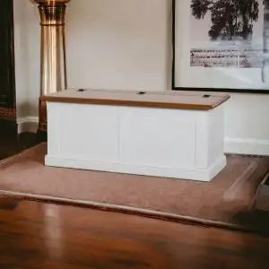 Cassapanca baule in legno Shabby chic ap bianca e miele