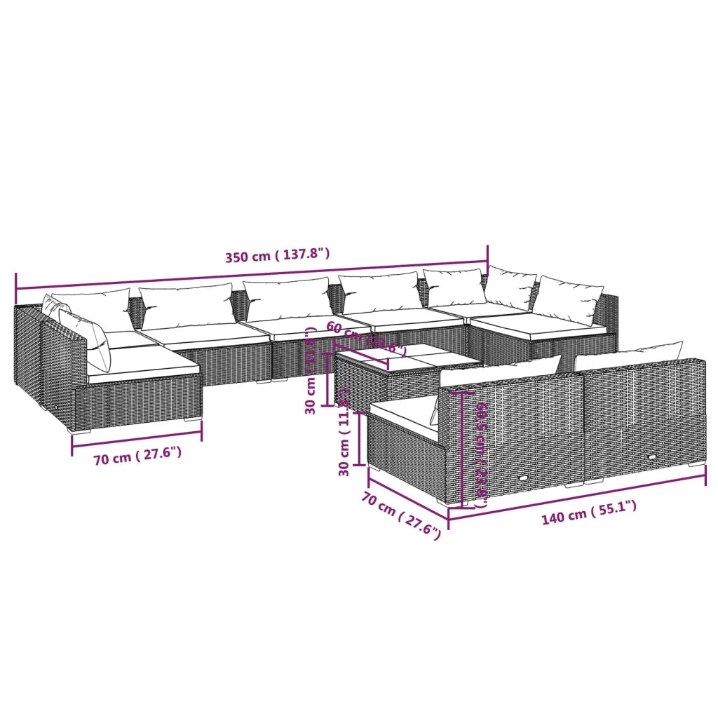 Set Divani da Giardino 10 pz con Cuscini in Polyrattan Marrone cod mxl 38972