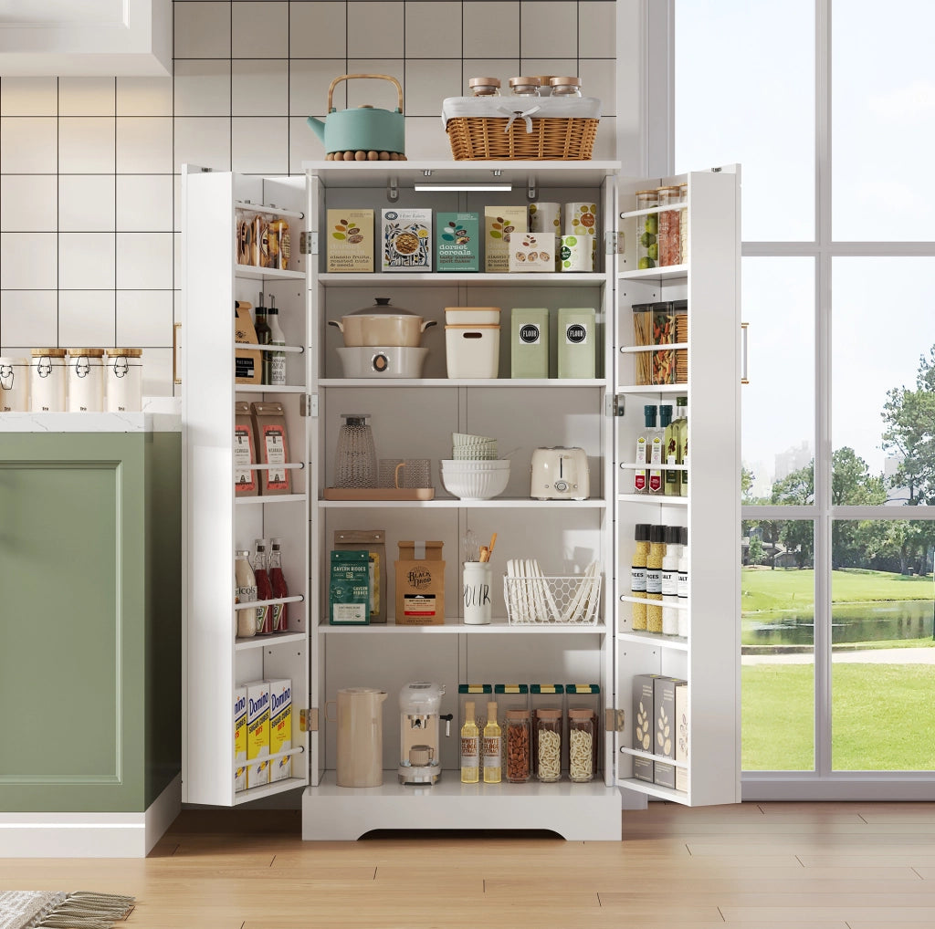 Credenza da cucina 60x35x128 cm salvaspazio con luce LED con sensore bianco