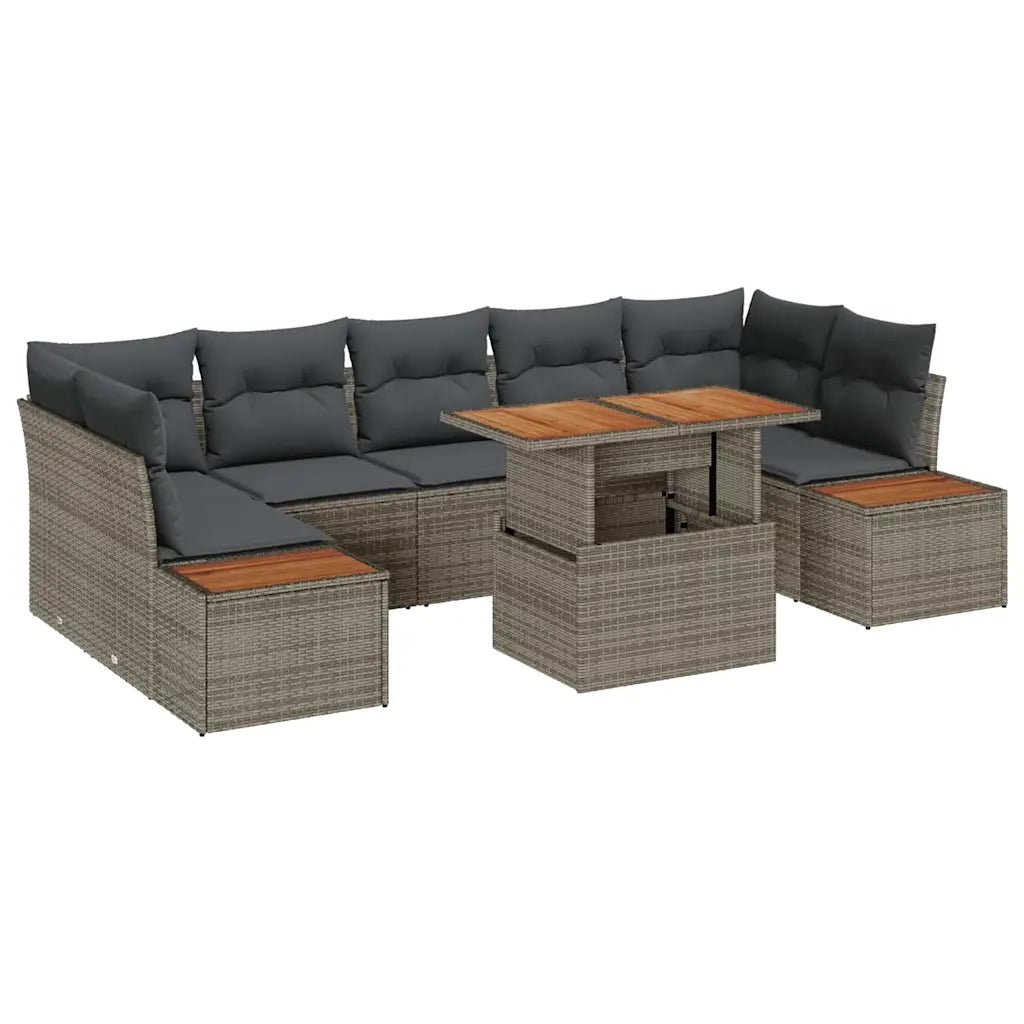 Set da Pranzo per Giardino con cuscino 8 pcs Grigio e Marrone 3350046