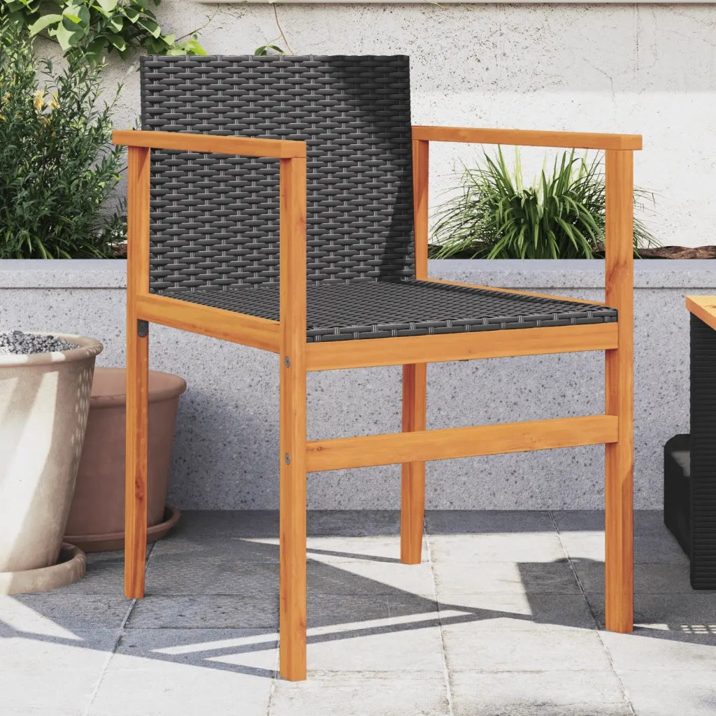 Sedie da Giardino 2 pz | Sedie da Esterno Nere in Polyrattan e Legno Massello