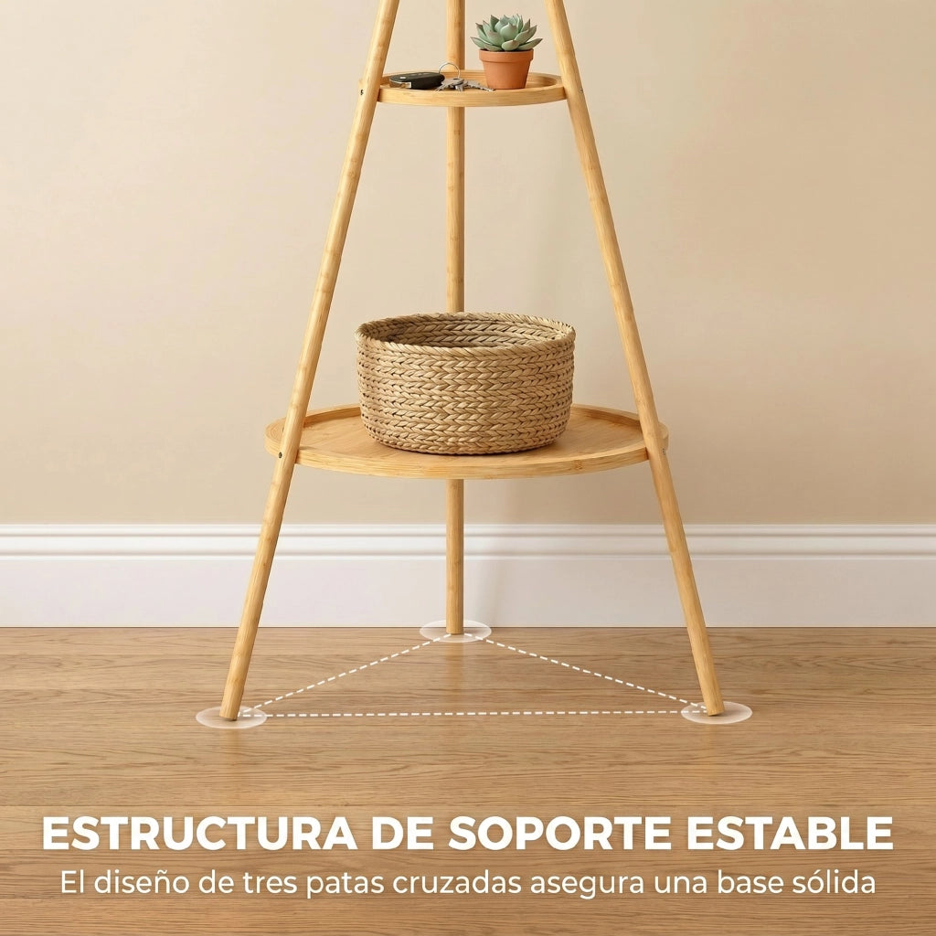 Appendiabiti in Bamb¨´ con Ripiani e Ganci ¨C Zephmum ¨C 58,5x58,5x176 cm Colore Naturale