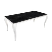 Table VELENA – Rettangolare 180 cm – Piano in pietra sinterizzata e acciaio cromato – Stile barocco