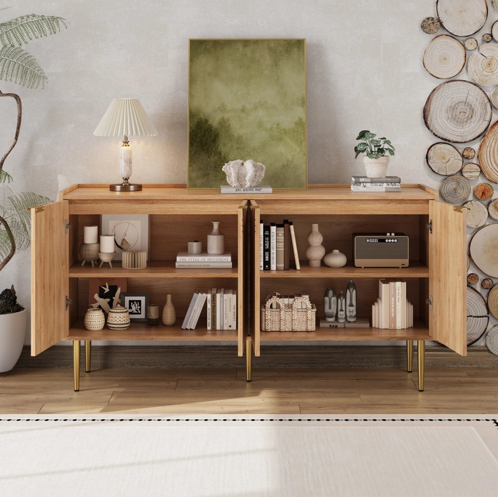 Credenza moderna 140 cm in MDF naturale con 4 ante