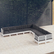 Set Divani da Giardino 10 pz con Cuscini Bianchi Legno di Pino 3097008