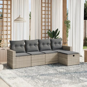 Set Divano da Giardino 5pz con Cuscini-Sofa da Giardino-Divanetto da esterno Grigio Chiaro Polyrattan 290662