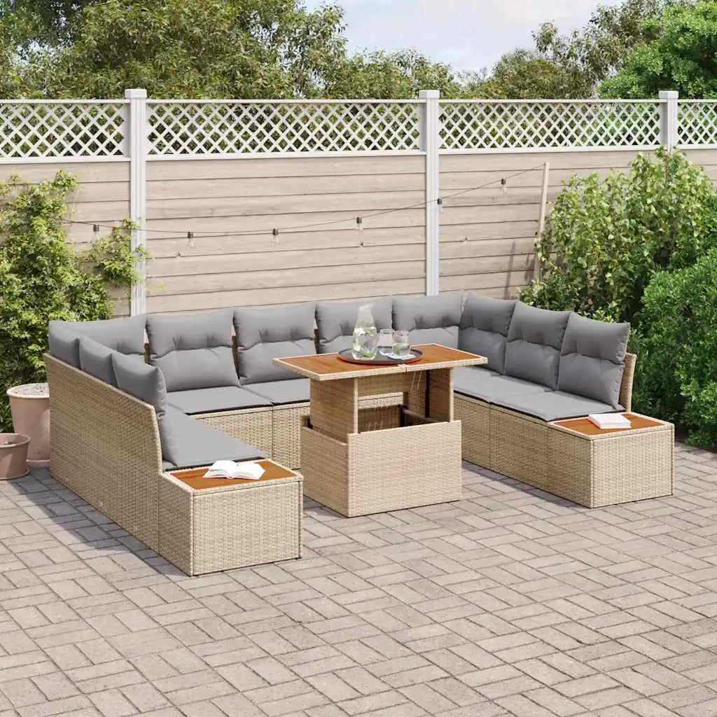 Set da Pranzo per Giardino con cuscino 10 pcs Beige e grigio 3350102