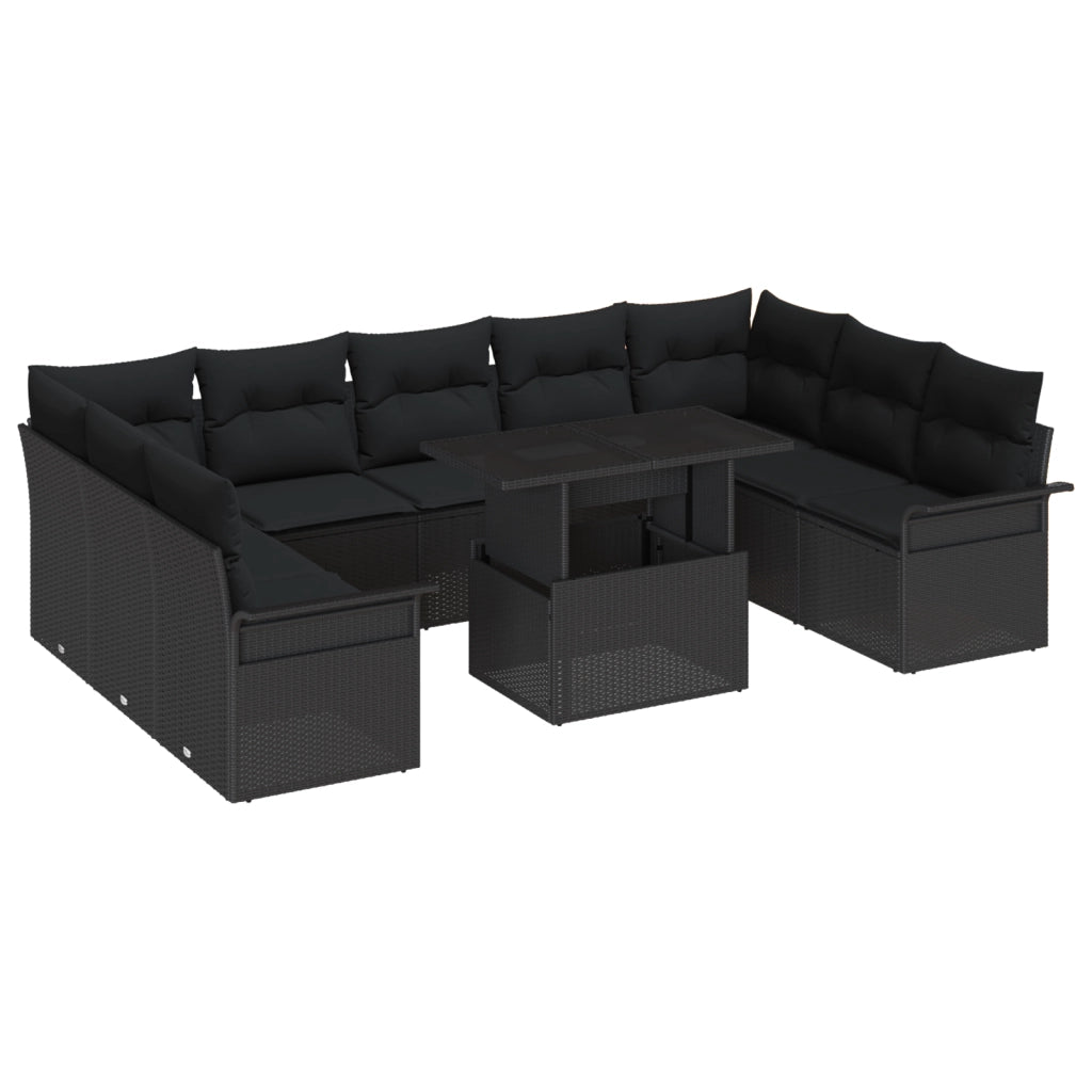 Set di SofÃ  da Giardino 10 Pezzi con Cuscini Rattan Nero