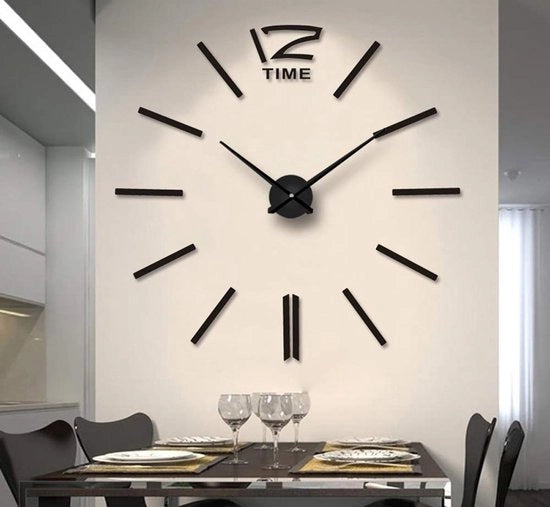 Orologio da Parete Moderno DIY Grande con Effetto Specchio Acrilico Decorazione per la Casa con Sticker 3D Grande, Non Rimosso, Senza Batteria, Nero