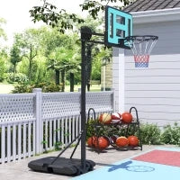 Canestro Basket da Esterno Regolabile da 146-236 cm con Ruote e Base Riempibile, Nero
